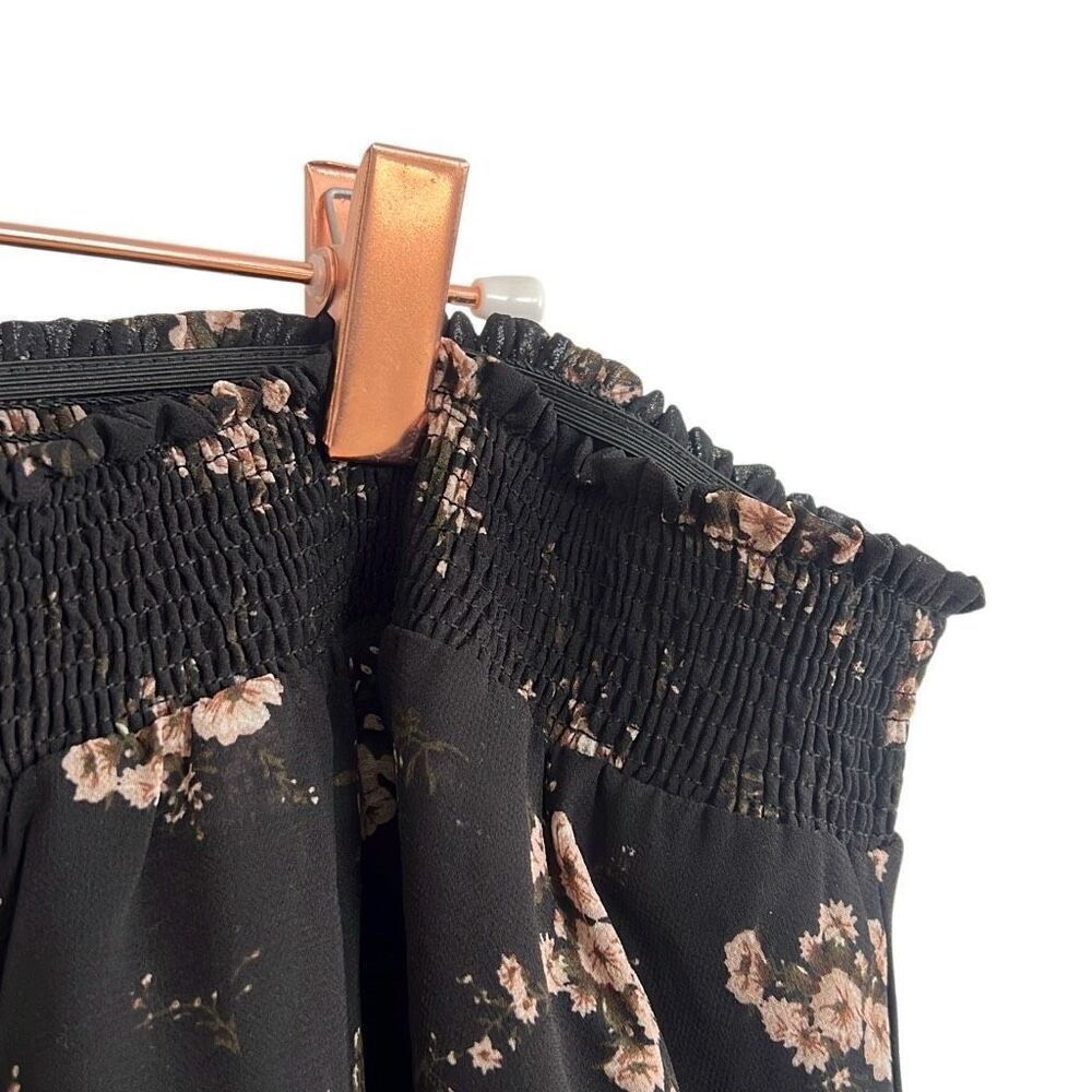 Allegra K NWOT Floral Smocked Waist Knee Length Ruffle Tiered Skirt Black XL - Picture 5 of 10